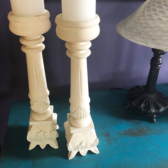 Romantic 16.5" Tall White Candle Holders NWOT - Picture 1 of 8